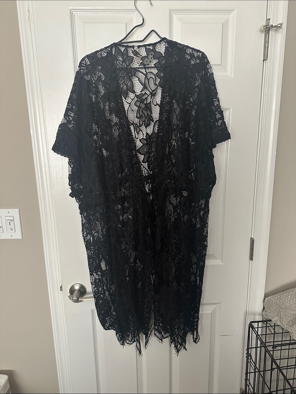 Xhilaration Black Floral Lace Kimono Swim Cover-Up - Picture 2 of 2